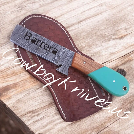 4.5" Blade Bull Cutter with Damascus Steel & Epoxy Wood Handle
