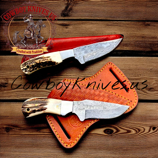 3" Blade Cowboy Knives with Antler Horn & Steel Bolster Handles