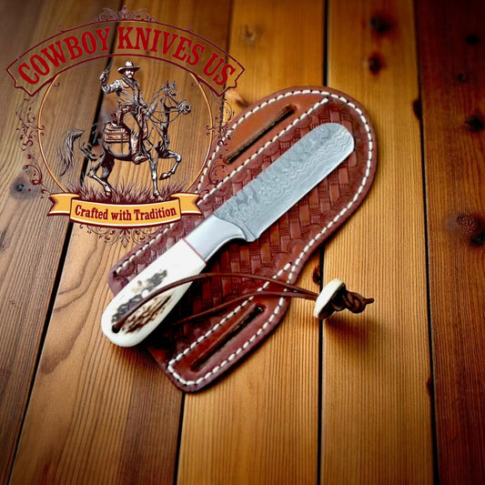 3.5" Blade Bull Cutter with Antler Horn & Steel Bolster Handle