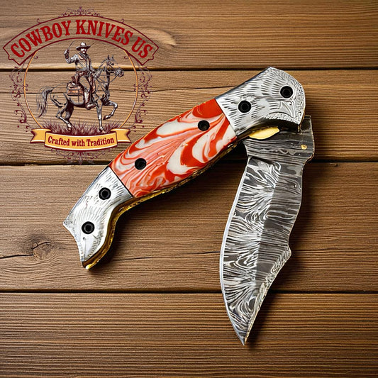 3" Blade Western Pocket Knife with Epoxy Resin & Steel Bolster Handle