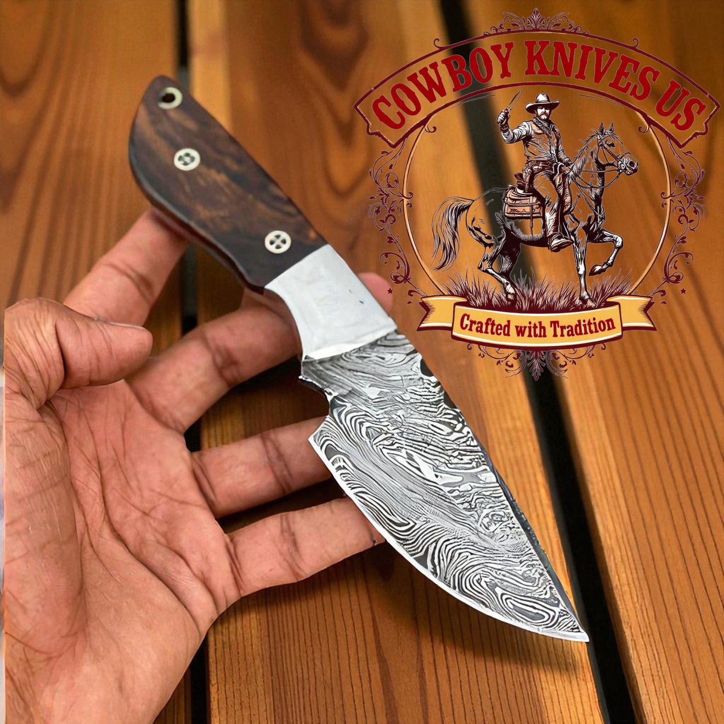 3.5" Blade Western Knife with Rosewood Handle & Steel Bolster