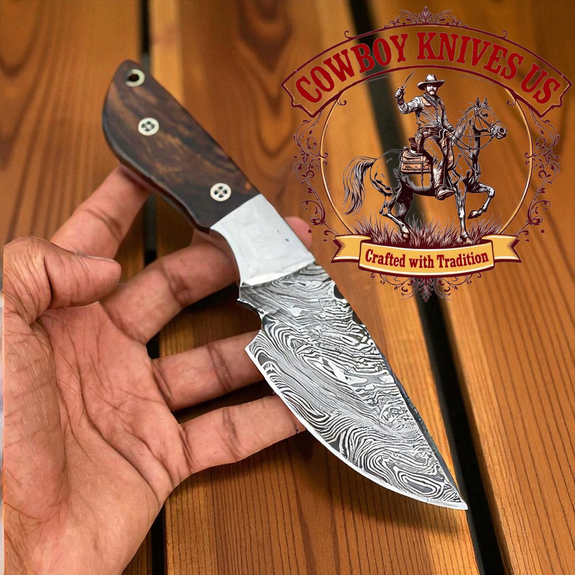 3.5" Blade Western Knife with Rosewood Handle & Steel Bolster