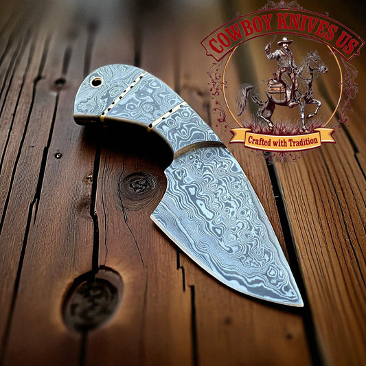 3.25" Blade Cowboy Knife with Damascus Handle & Brass Spacer