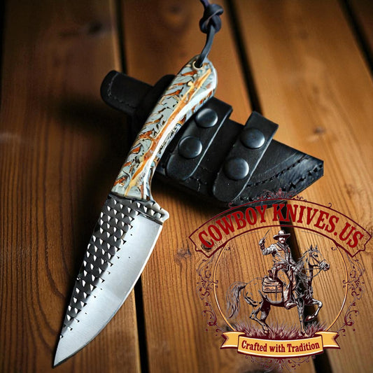 3.5" Blade Leather Knife with Pinecone Resin Handle