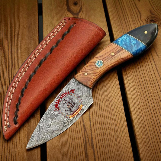 3" Blade Cowboy Knife with Olive Wood, Turquoise & Resin Handle