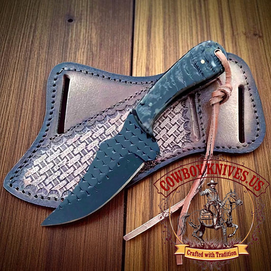 3.5" Blade Western Knife and Sheath with Ram Horn Handle
