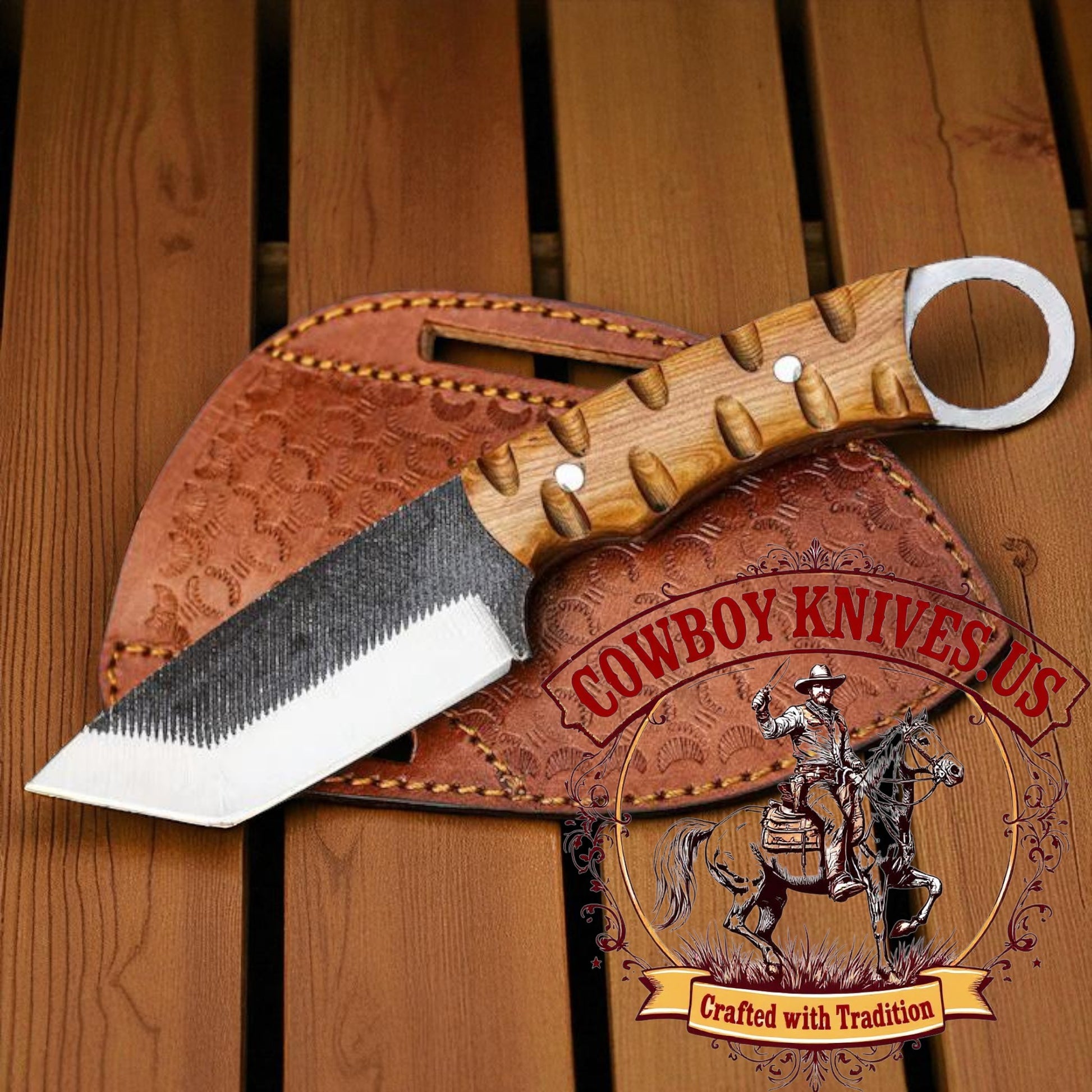 3" Blade Cowboy Sheath Knife with Exotic Wood Handle