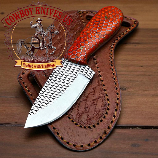 3.5" Blade Back Sheath for Knife with Rasp File Steel & Honeycomb Resin Handle