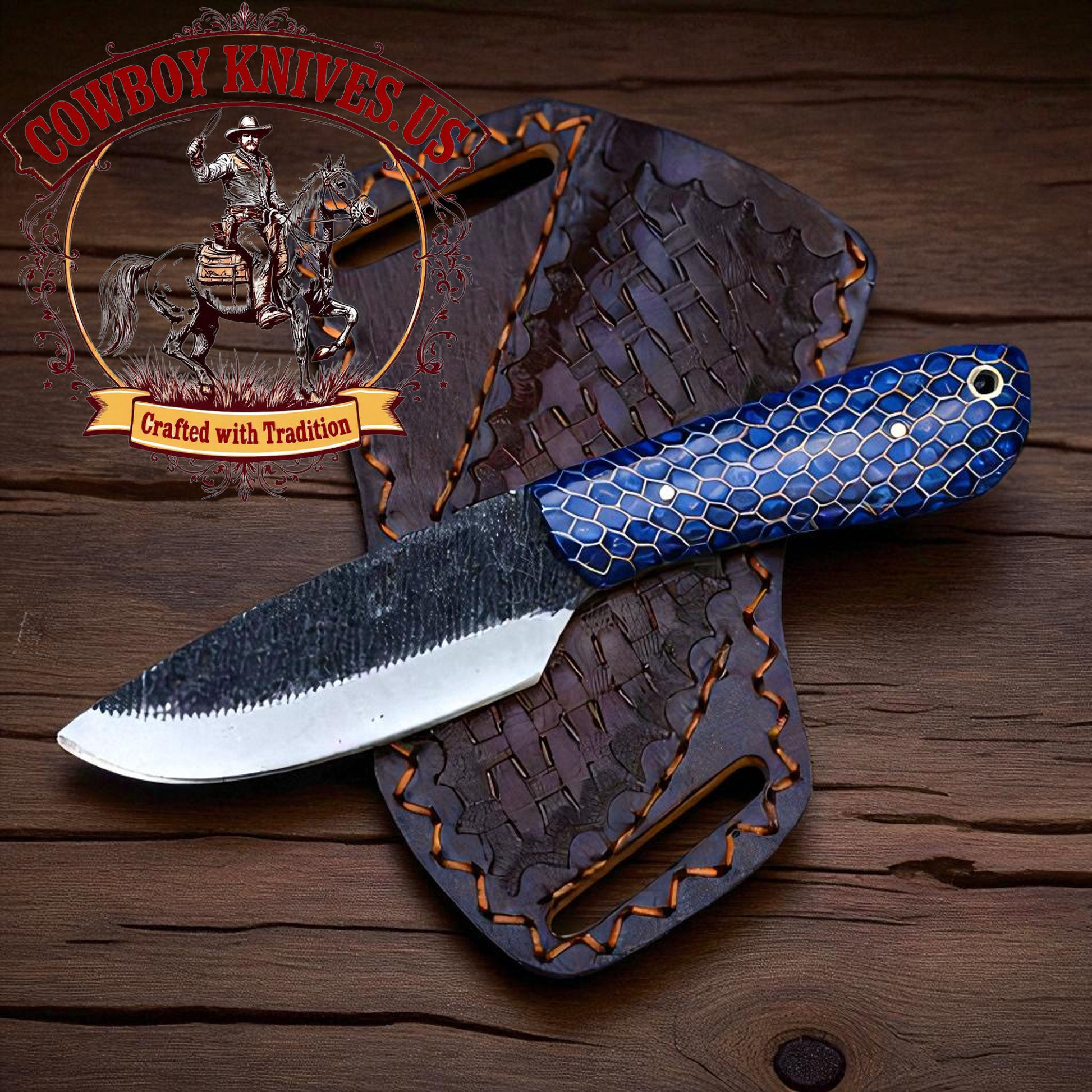 3.5" Blade Cowboy Cross Draw Knife Sheath with Honeycomb Resin Handle