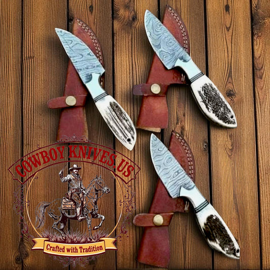 3" Blade Working Cowboy Knives with Antler Horn & Steel Bolster Handles