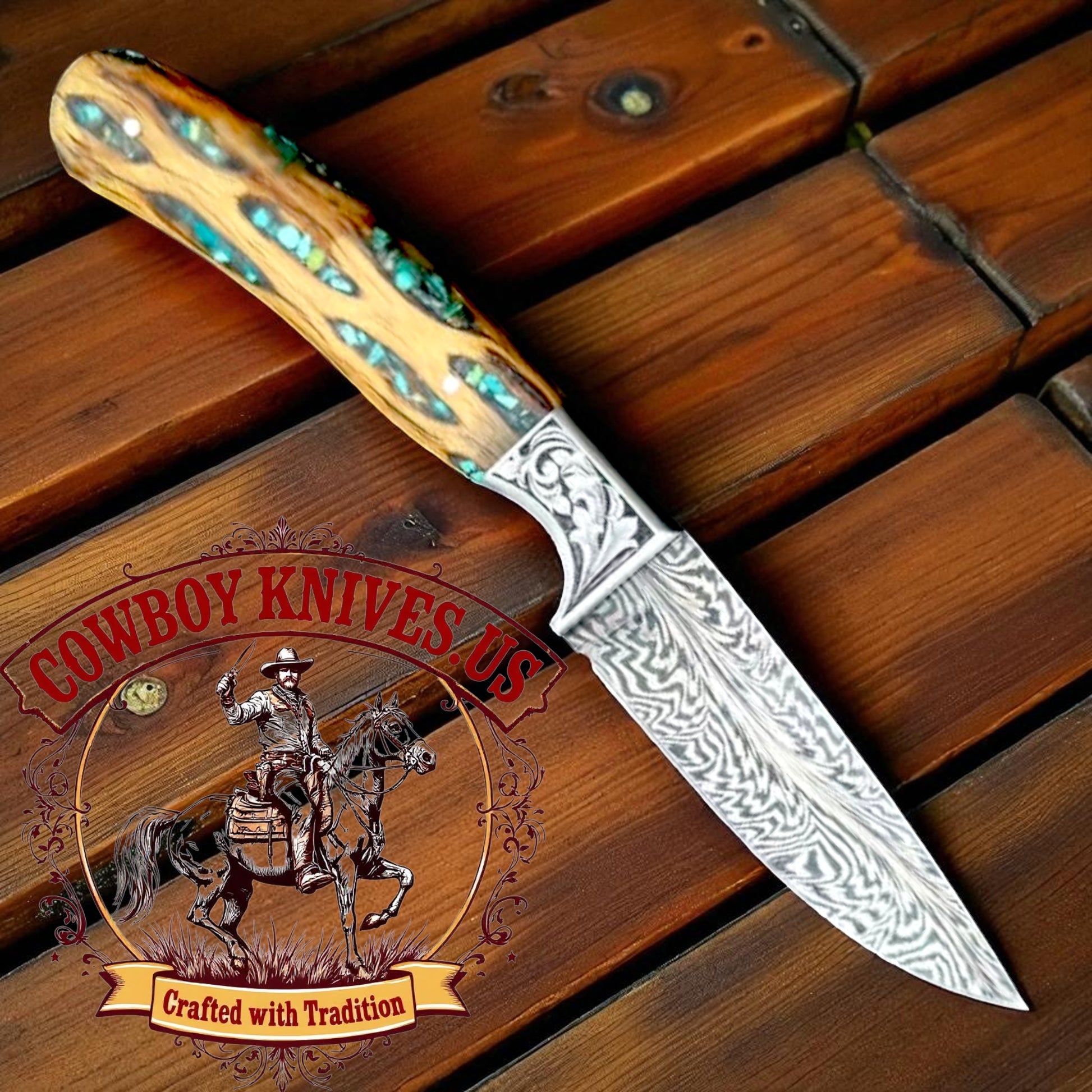 2.5" Blade Cowboy Knife with Cactus Wood & Turquoise Resin Handle