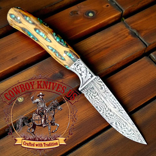 2.5" Blade Cowboy Knife with Cactus Wood & Turquoise Resin Handle