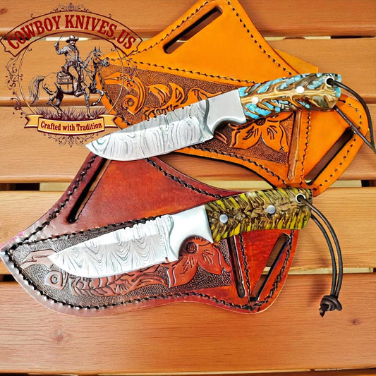4" Blade Belt Sheath Knives with Pinecone Resin Handles