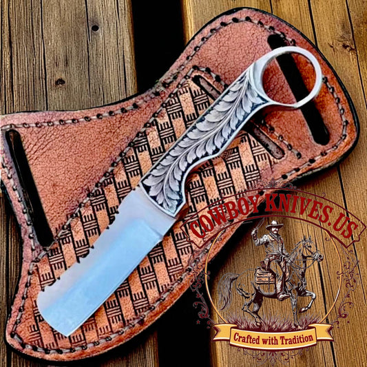 3" Blade Western Knife with Hand-Engraved Brass Finger Hole Handle