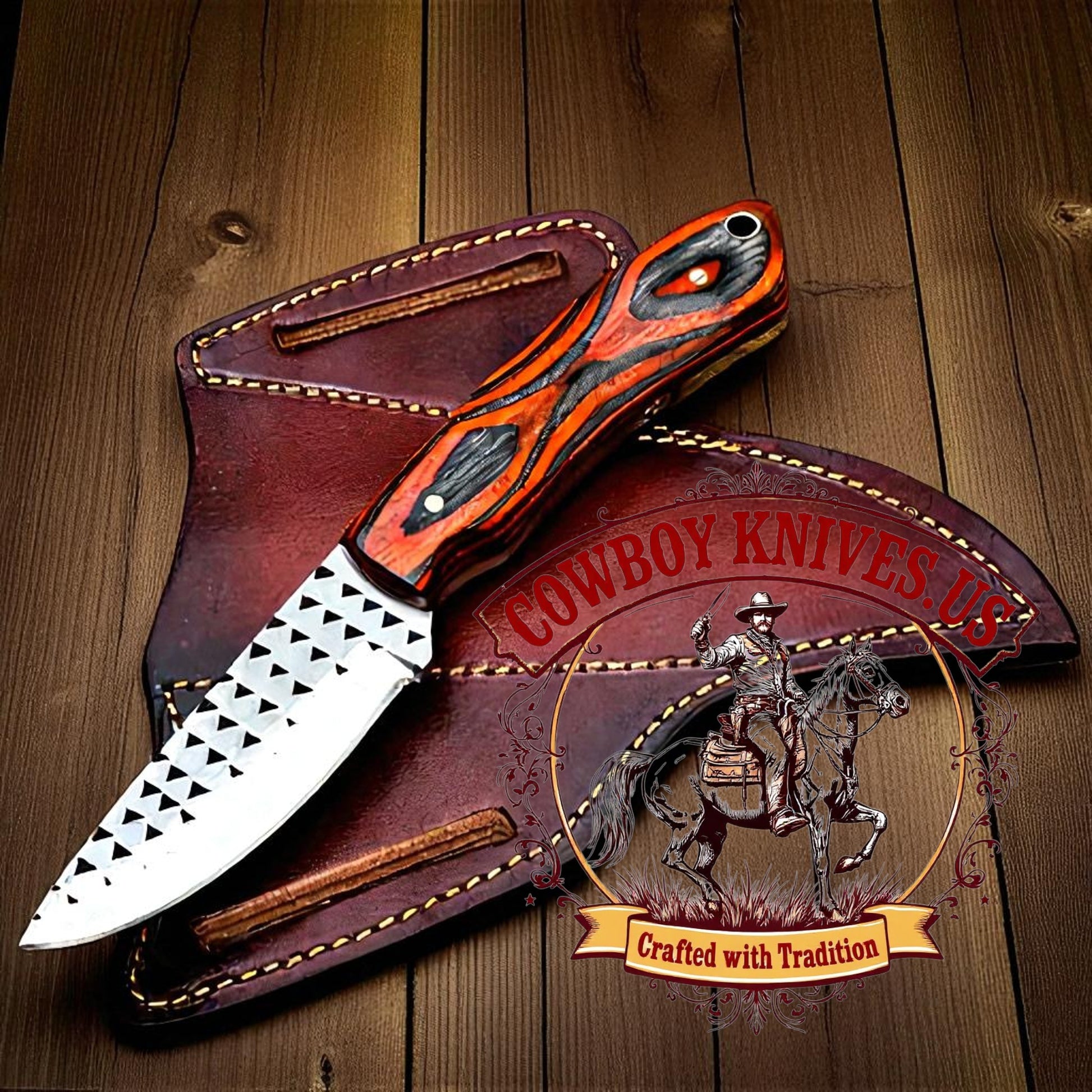 3.5" Blade Western Knife and Sheath with Exotic Wood Handle