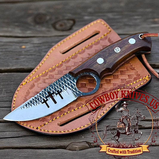 4" Blade Knives with Sheaths for Sale – Rasp File Steel Cross Wirecut Blade & Rosewood Handle