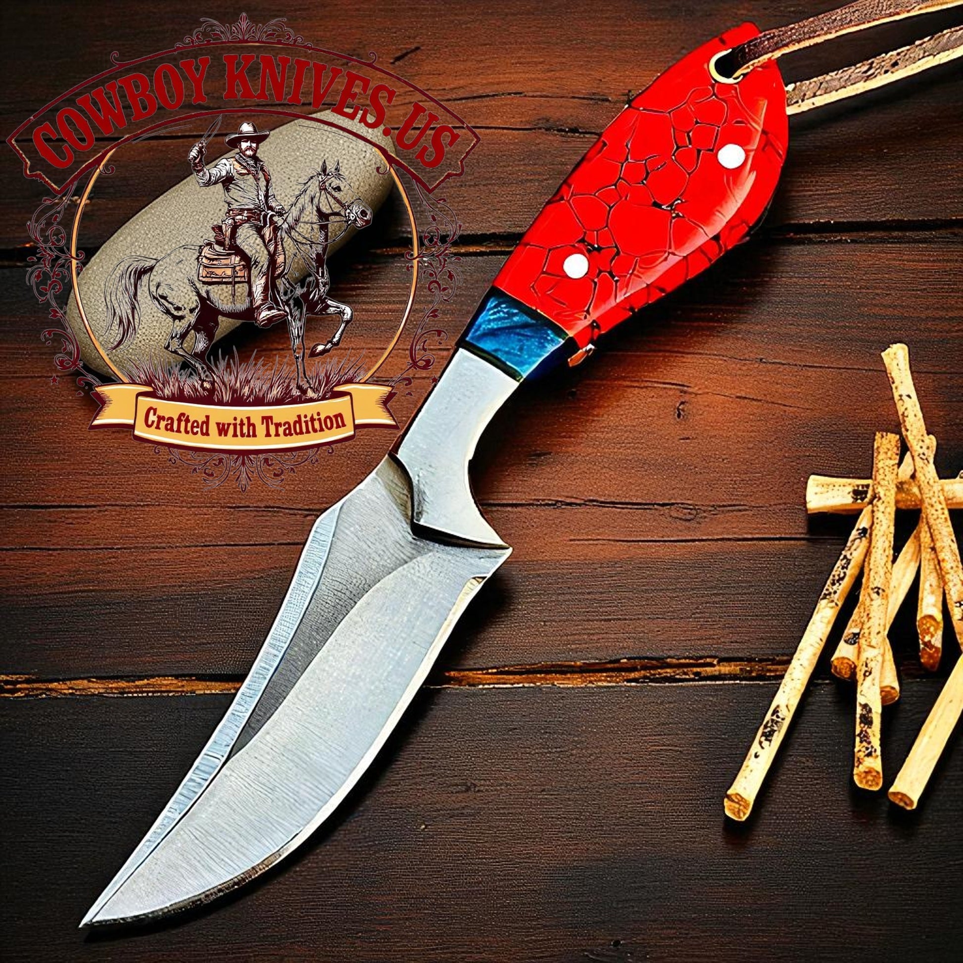 3.5" Blade Cowboy Knife Sales – D2 Steel with Turquoise Resin Spacer Handle