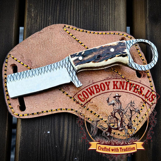 3" Blade Cutter Knife with Antler Horn Finger Hole Handle