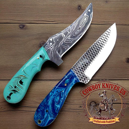 3.5" Blade Handmade Knives with Damascus & Rasp Steel, Resin Handle