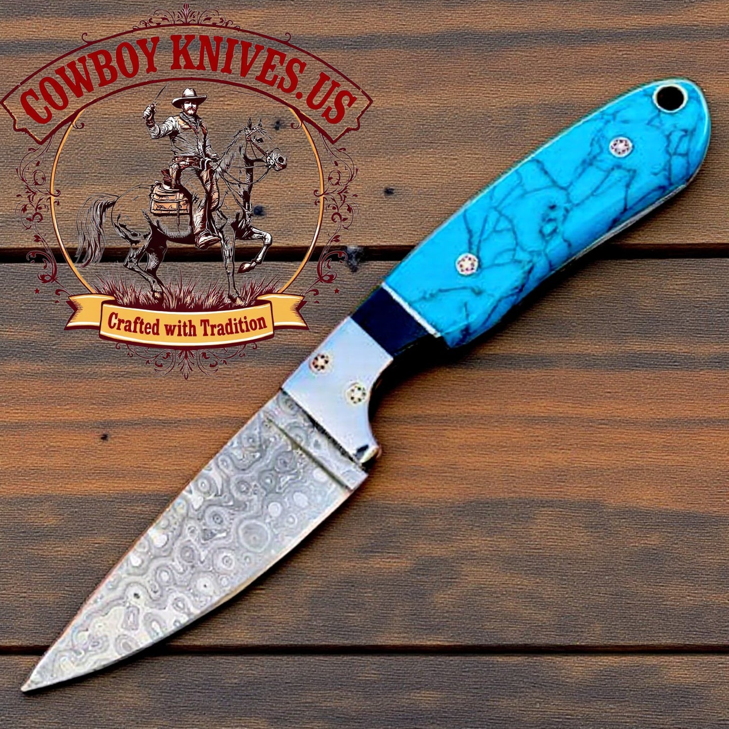 3" Blade Belt Concealed Knife with Turquoise & Resin Spacer Handle