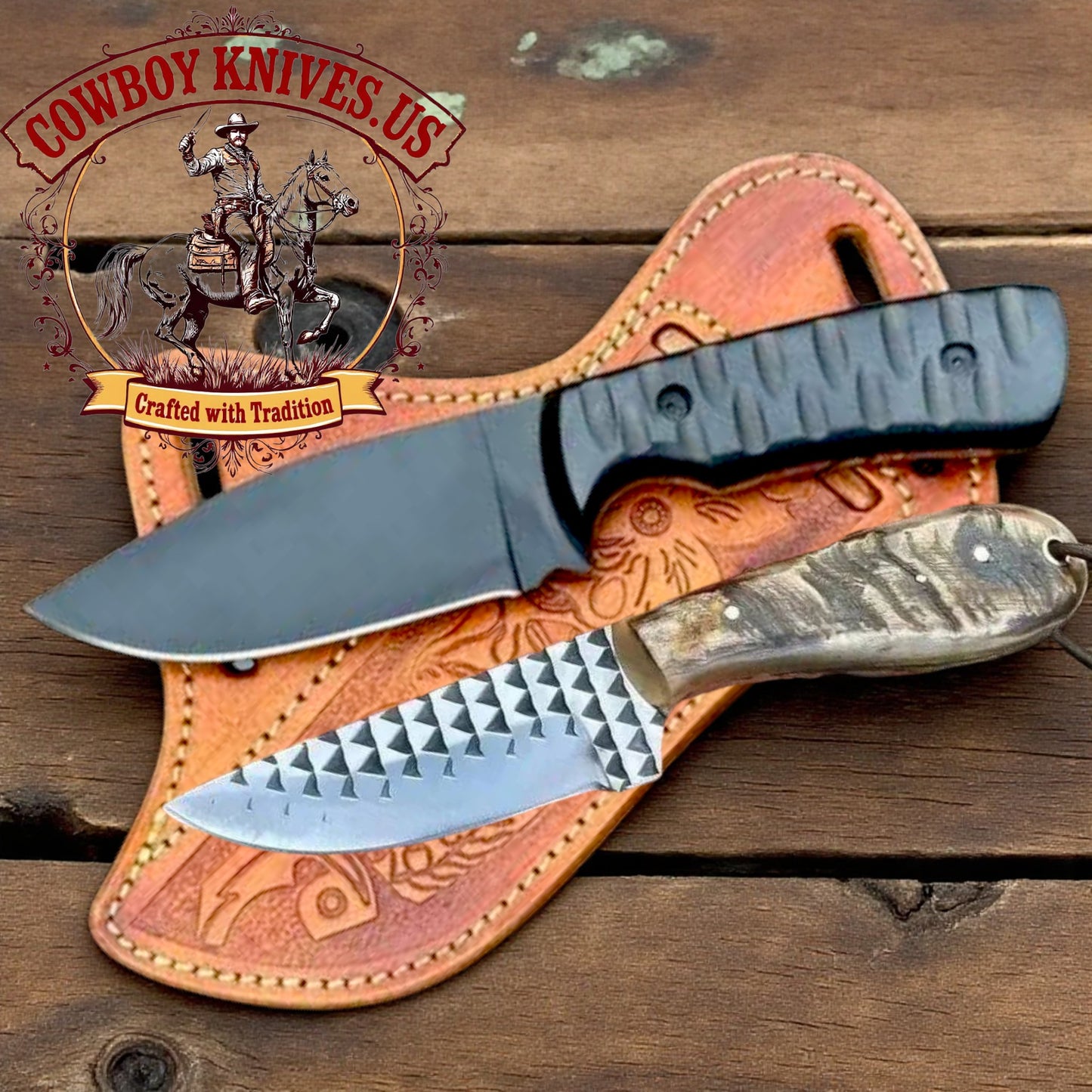 Handmade Knives – D2 Powder Coated & Rasp File Steel, Micarta & Ram Horn Handles