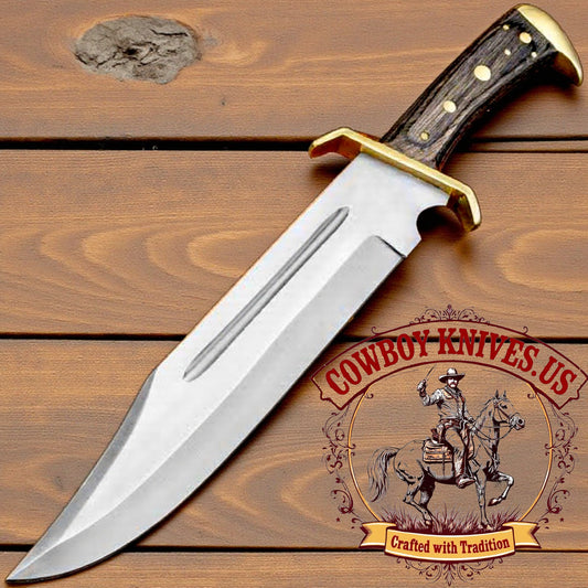 12" Blade Rambo Bowie Knife with Pakkawood Handle & Brass Guard