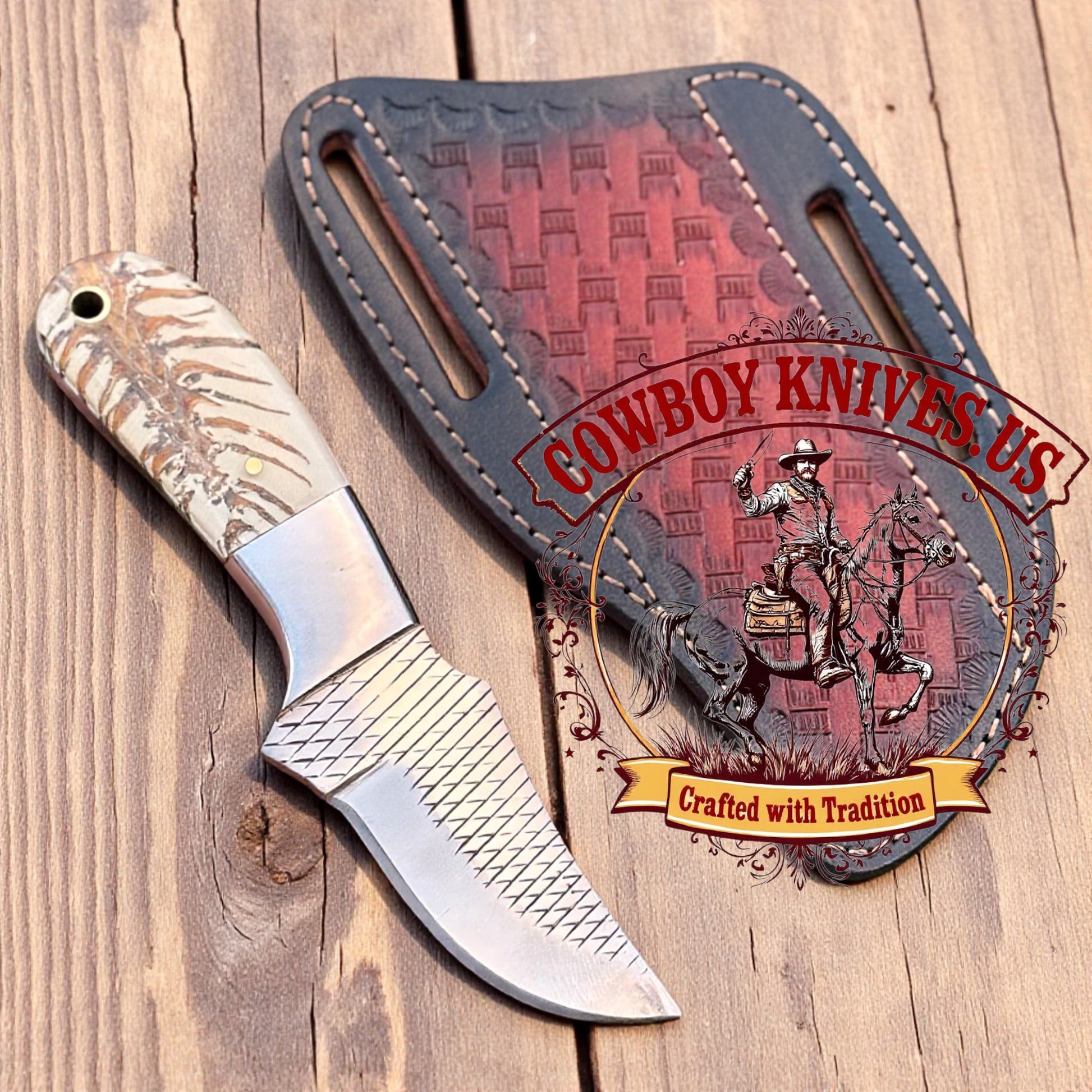 3" Blade Sheath and Knife 1 with Pinecone Resin Handle