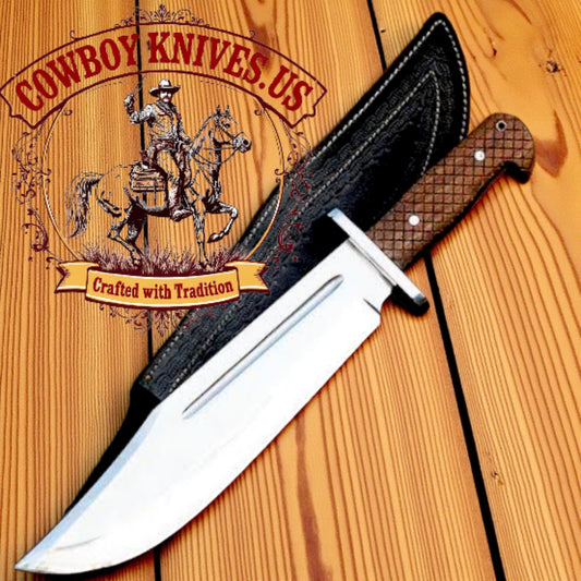 12" Blade Western Bowie Knife with File-Worked Rosewood Handle
