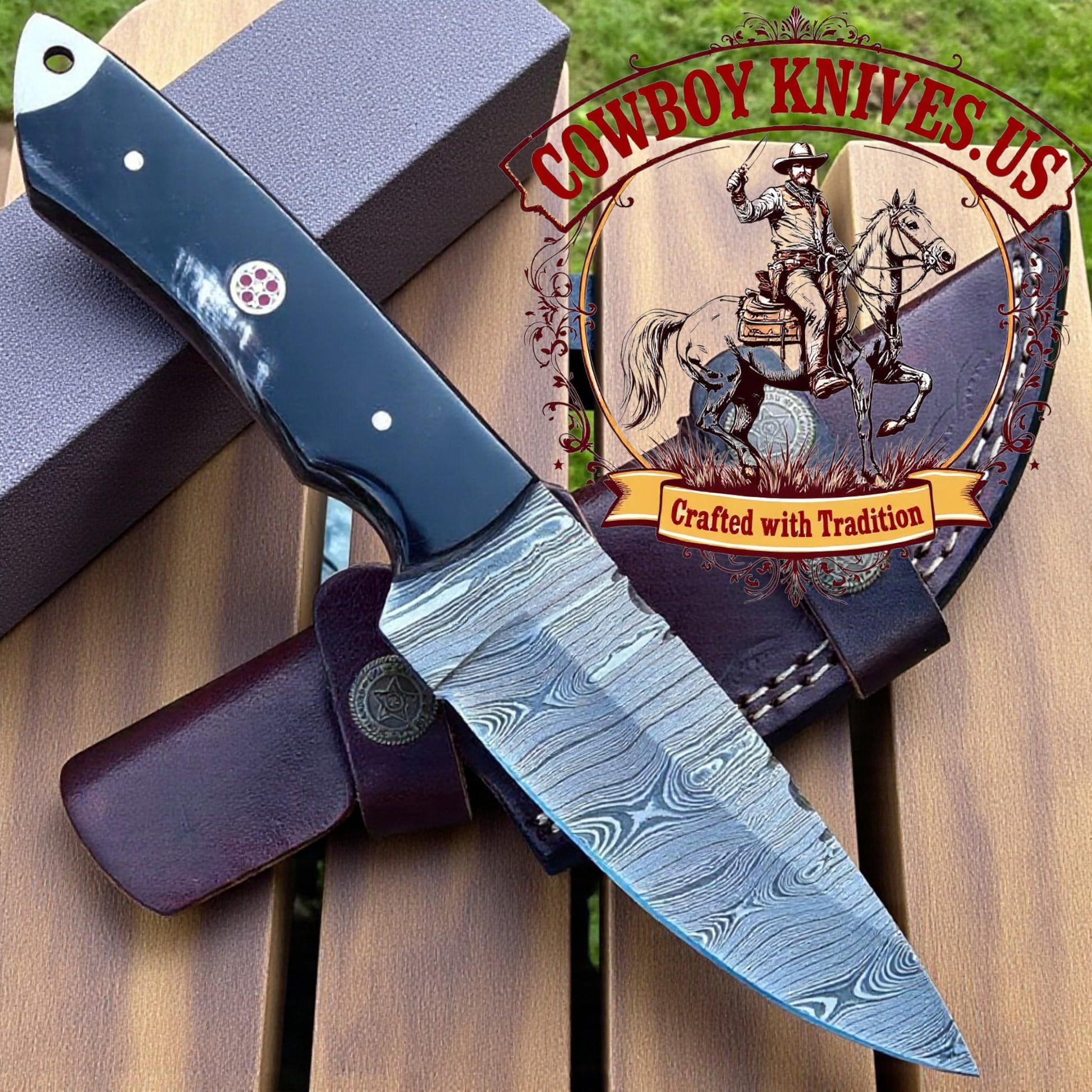 4" Blade Horizontal Belt Knife with Buffalo Horn Handle