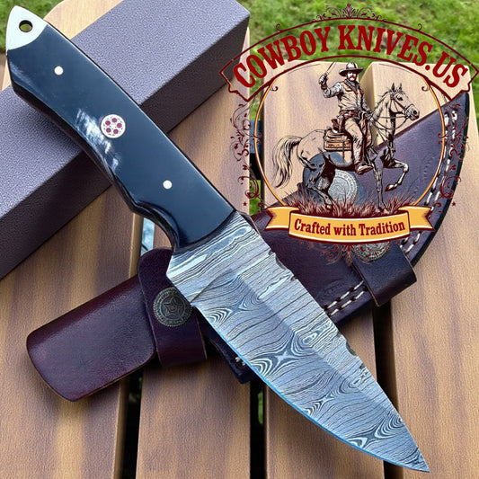 4" Blade Horizontal Belt Knife with Buffalo Horn Handle