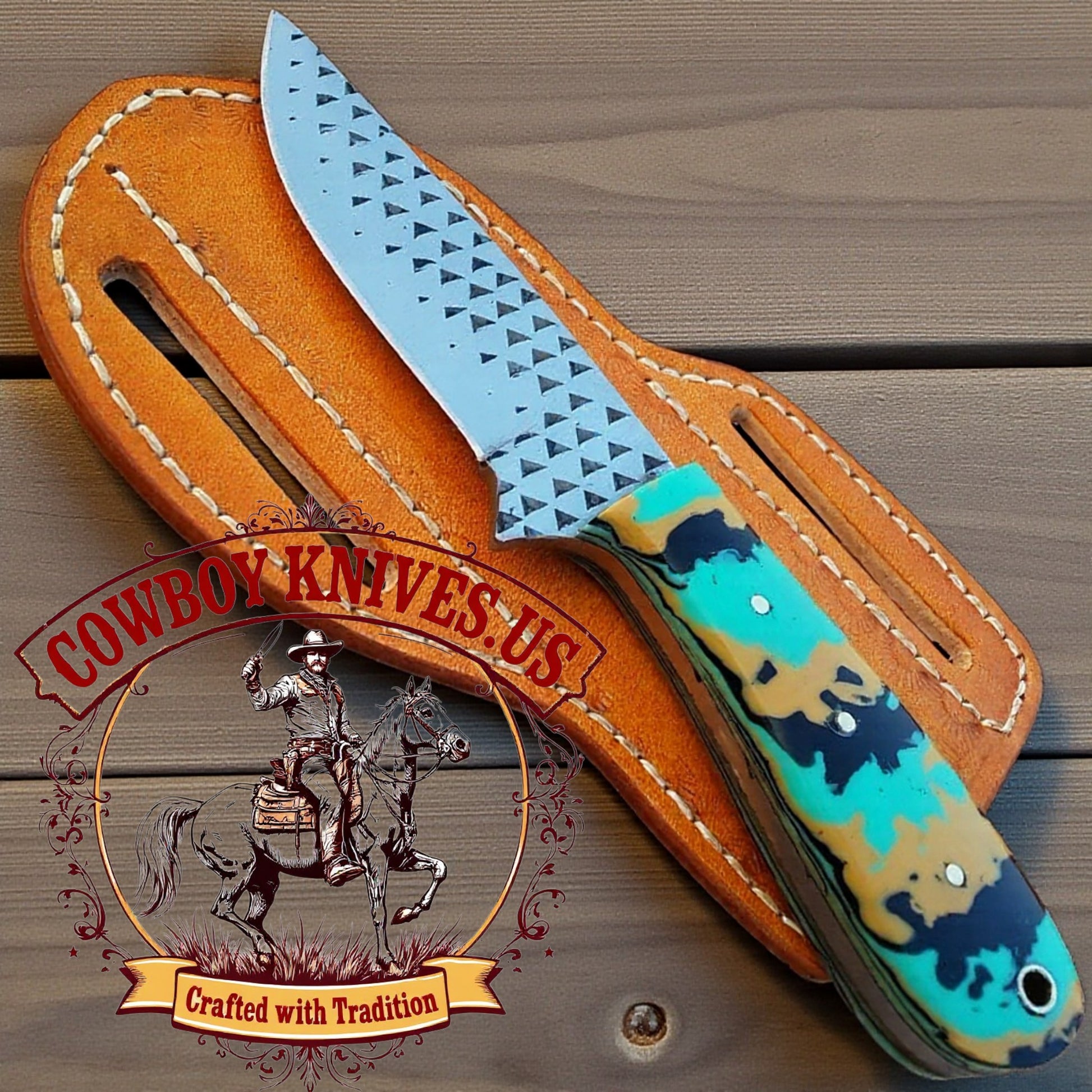 3" Blade Rasp Cowboy Knife with Epoxy Resin Handle