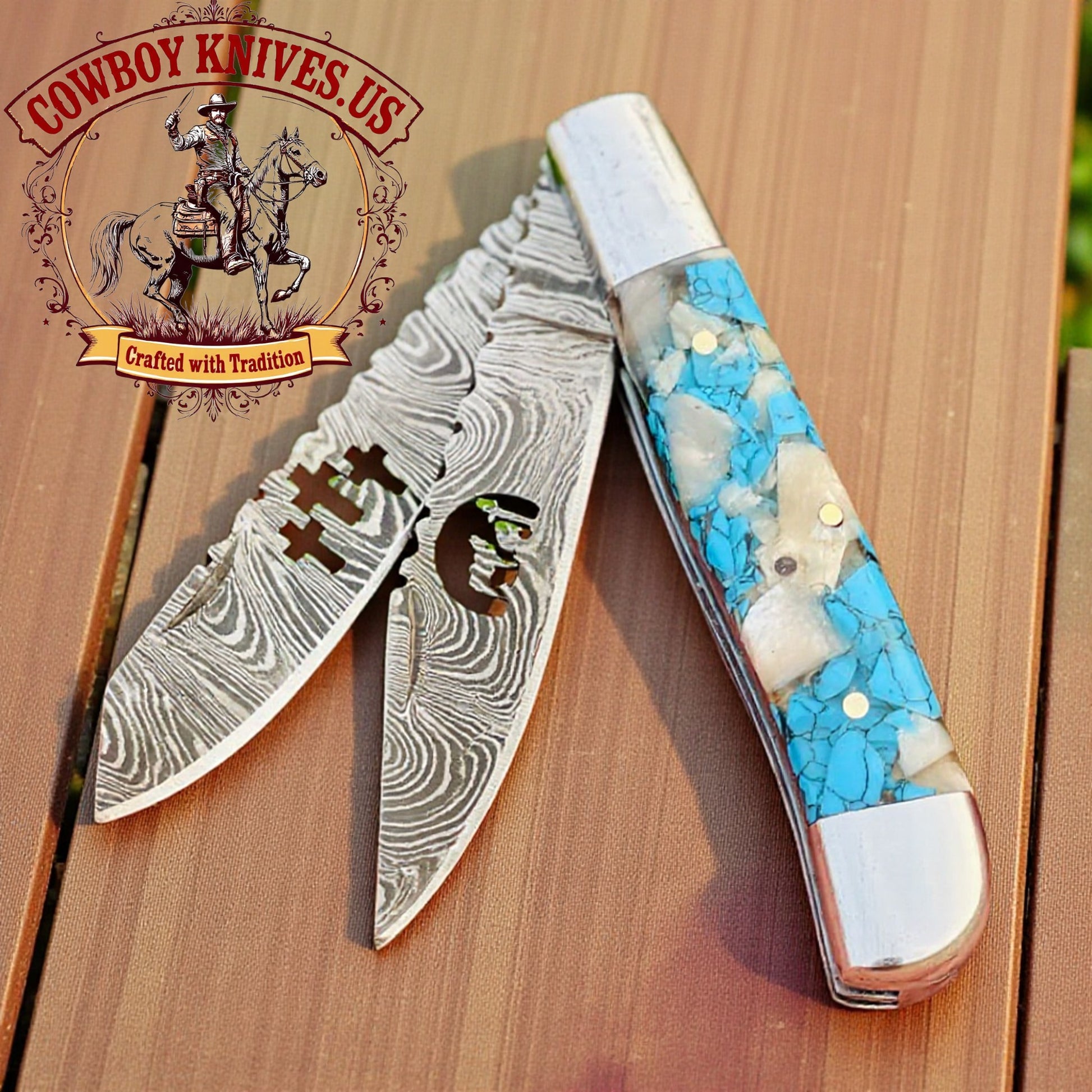 3" Blade Cowboy Folding Knife with Turquoise Resin Handle