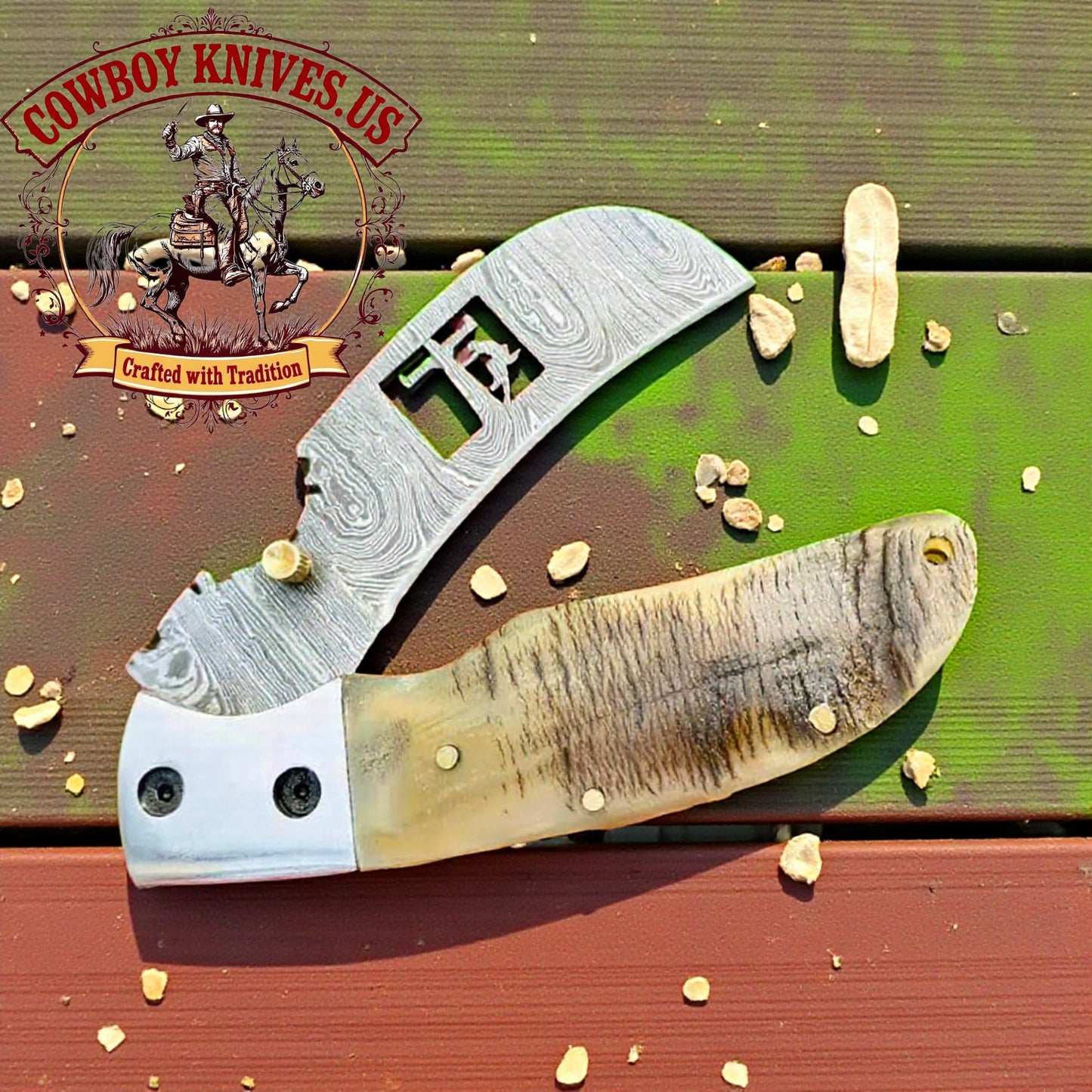 3.25" Blade Lineman Folding Knife with Ram Horn & Steel Bolster Handle
