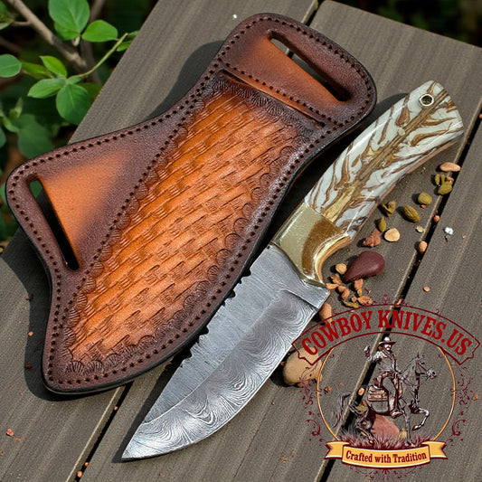4.5" Blade Custom Cowboy Knife with Pinecone Resin & Brass Bolster Handle