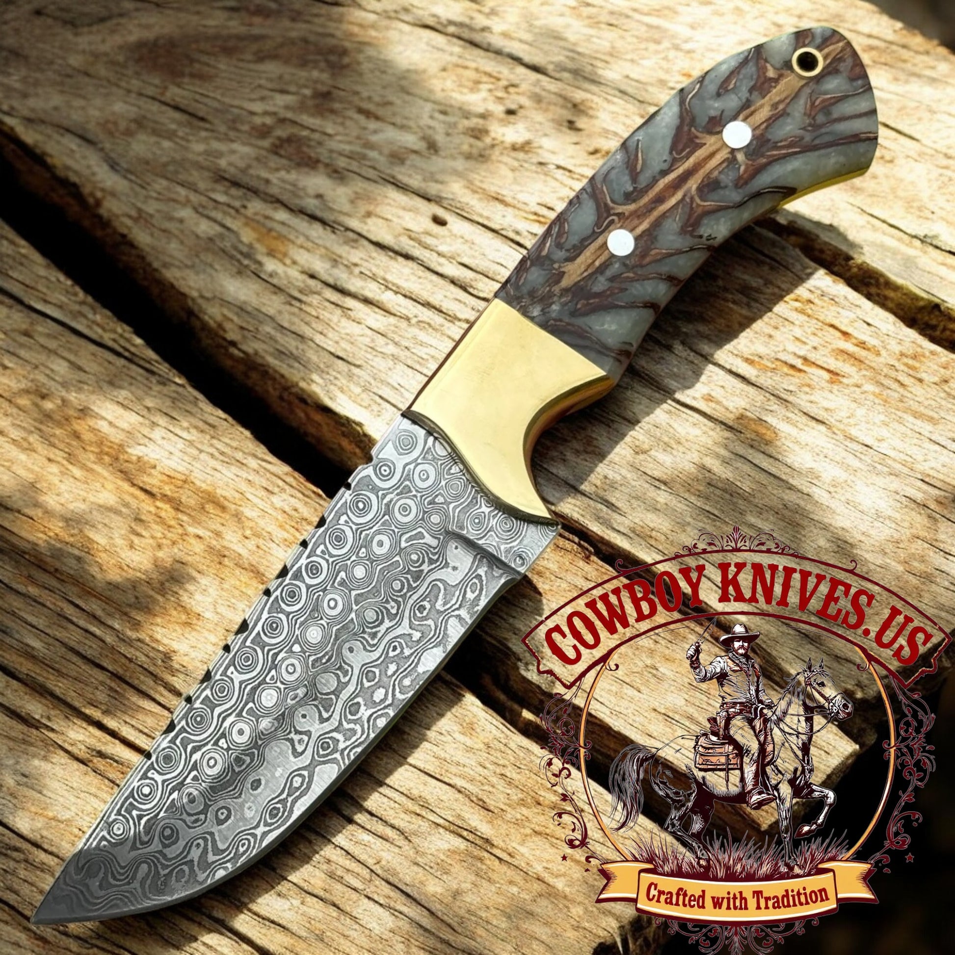 4" Blade Cowboy Knife with Pinecone Resin & Brass Bolster Handle