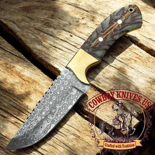 4" Blade Cowboy Knife with Pinecone Resin & Brass Bolster Handle