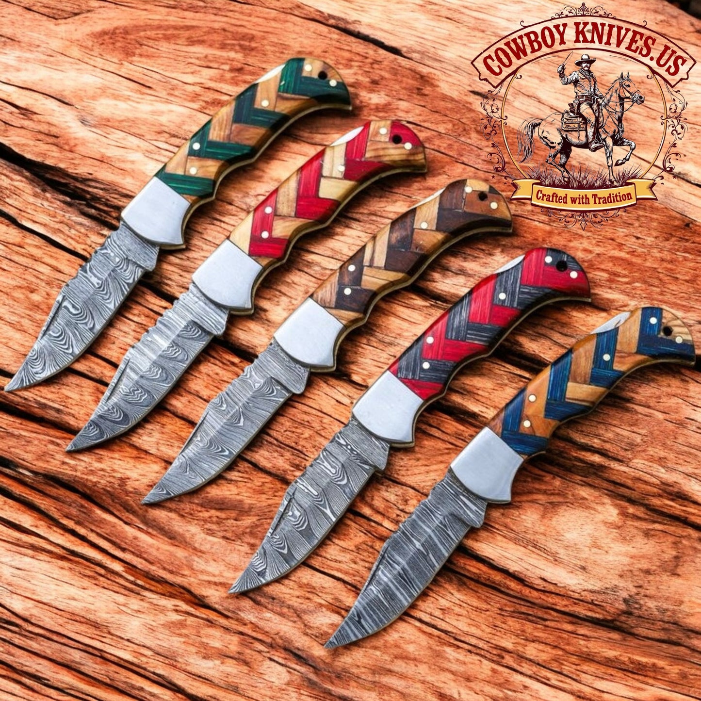 3" Blade Backlock Folding Pocket Knives with Olive/Pakkawood Handles