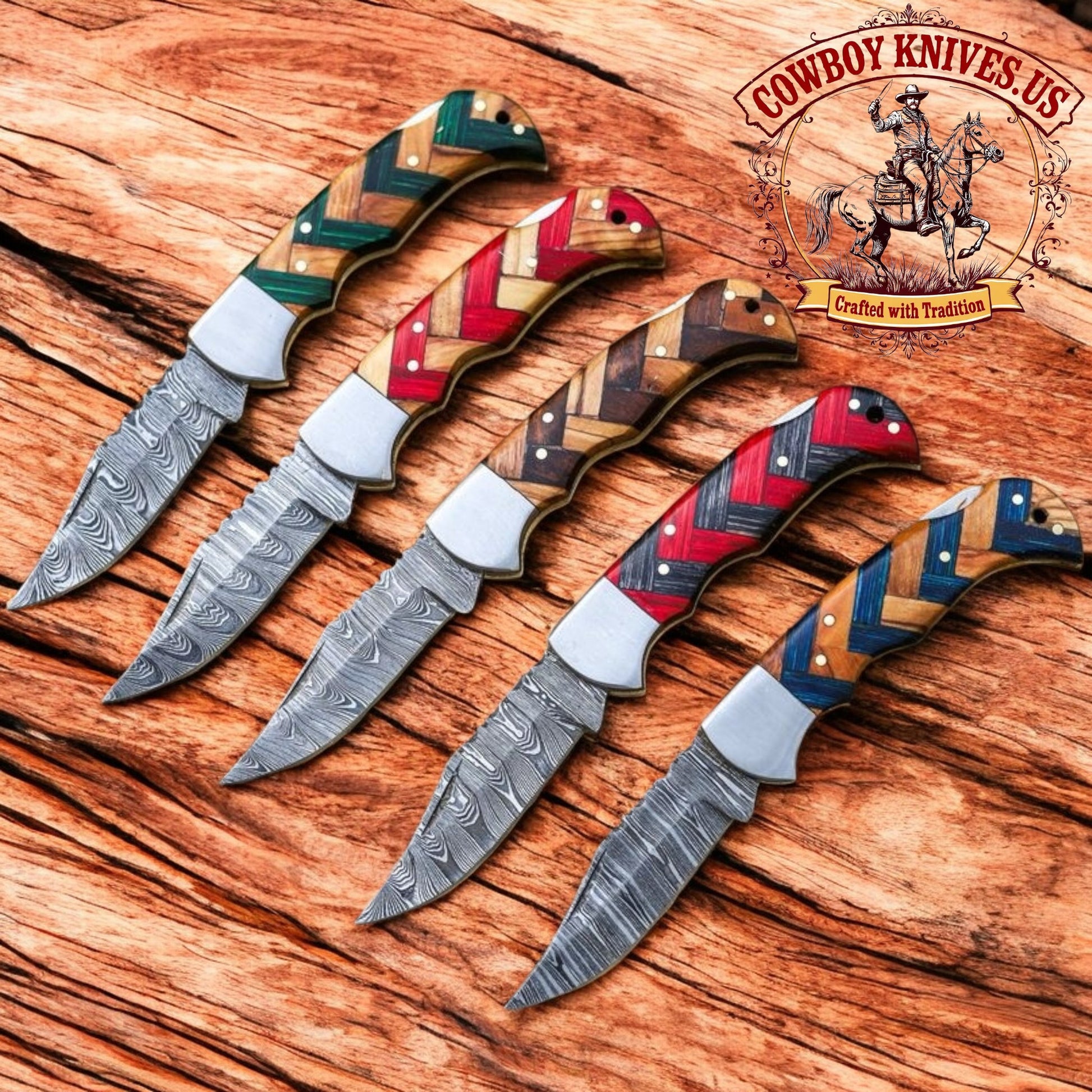 3" Blade Backlock Folding Pocket Knives with Olive/Pakkawood Handles