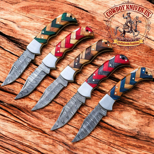 3" Blade Backlock Folding Pocket Knives with Olive/Pakkawood Handles