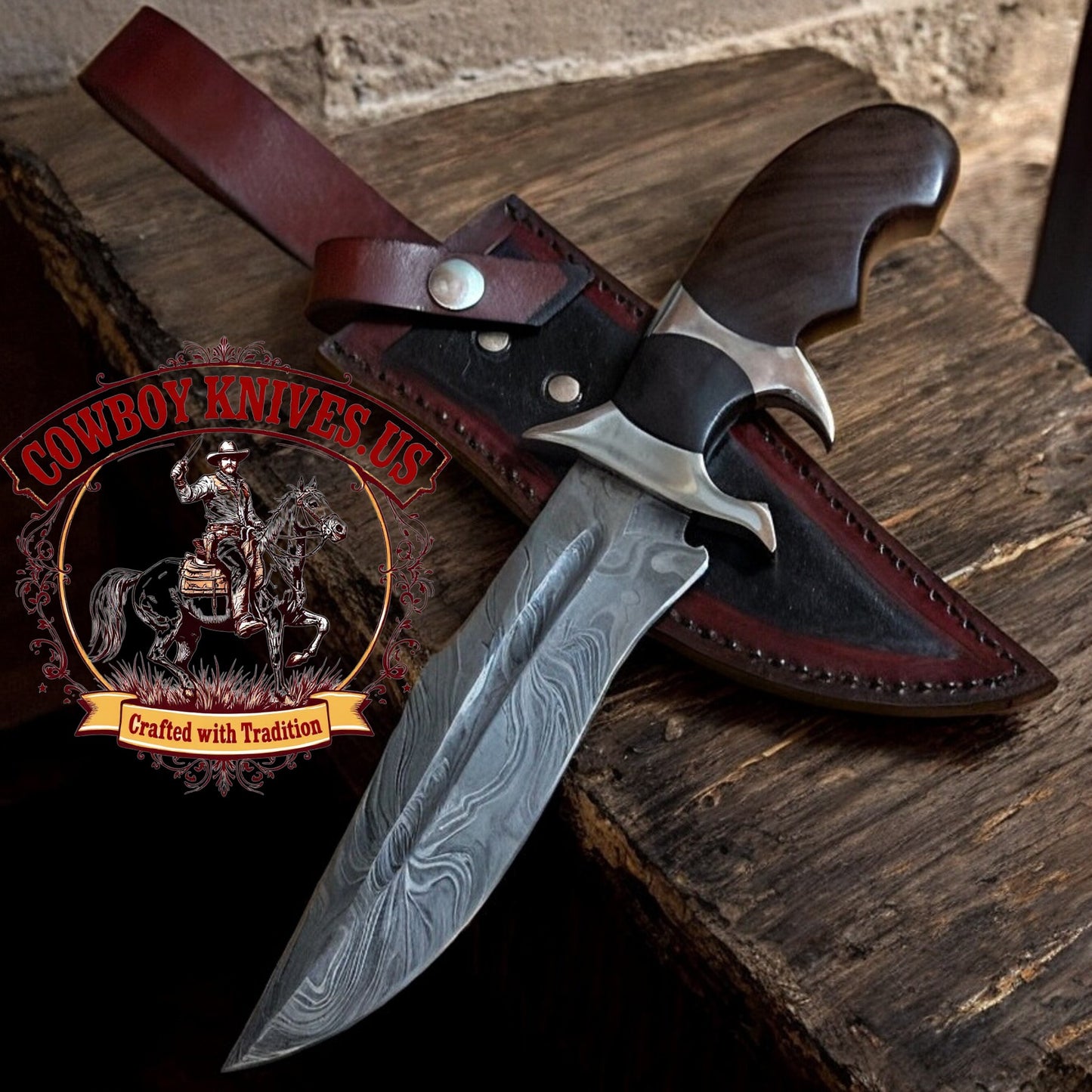 8" Blade Bowie Knife with Rosewood & Steel Guards Handle & Sheath