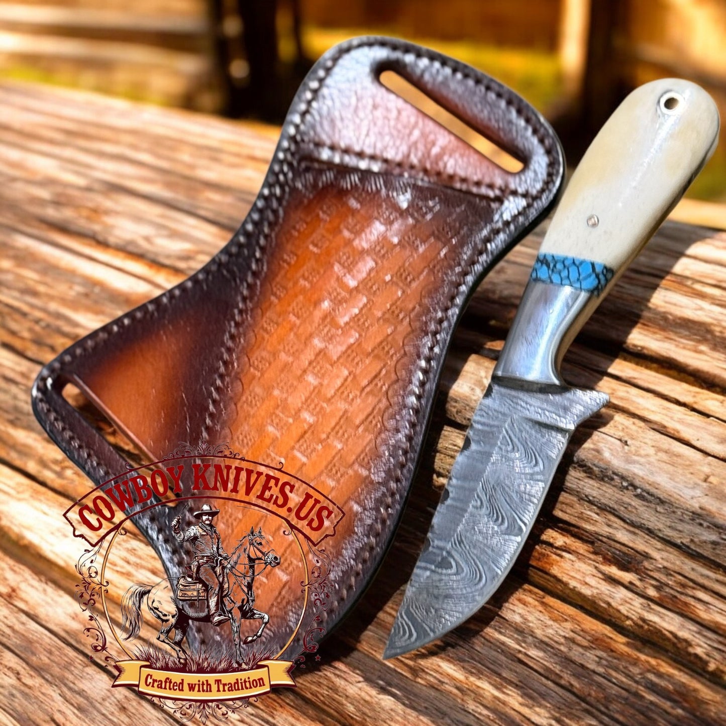 3" Blade Classic Cowboy Knife with Bone, Turquoise Spacer Handle