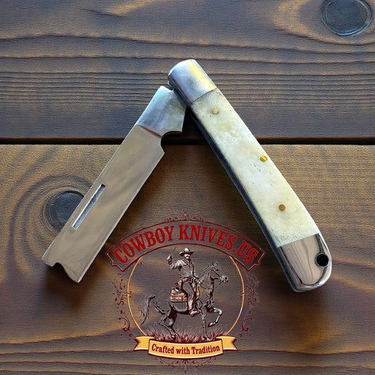 3" Blade cowboy pocket knife sheath with Bone & Steel Bolsters Handle