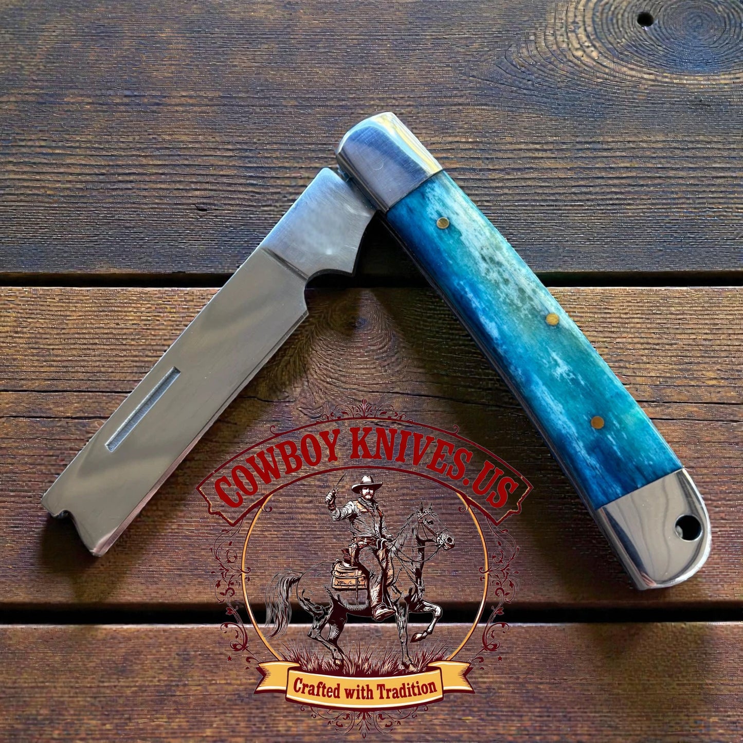 3" Blade cowboy folding knife sheath with Color Bone & Steel Bolsters Handle