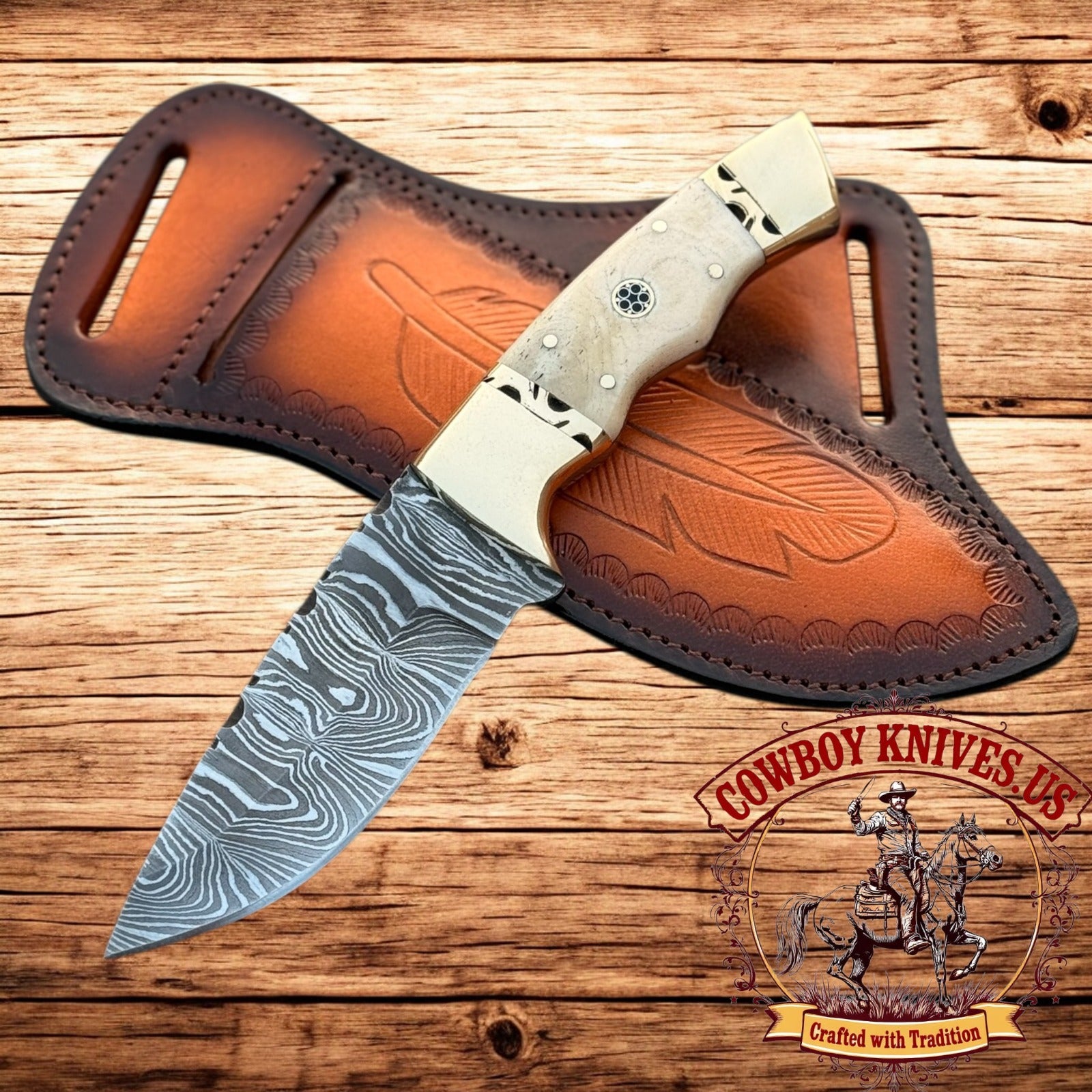 4" Blade Belt Carry Ranch Knife with Bone Handle & Brass Spacers