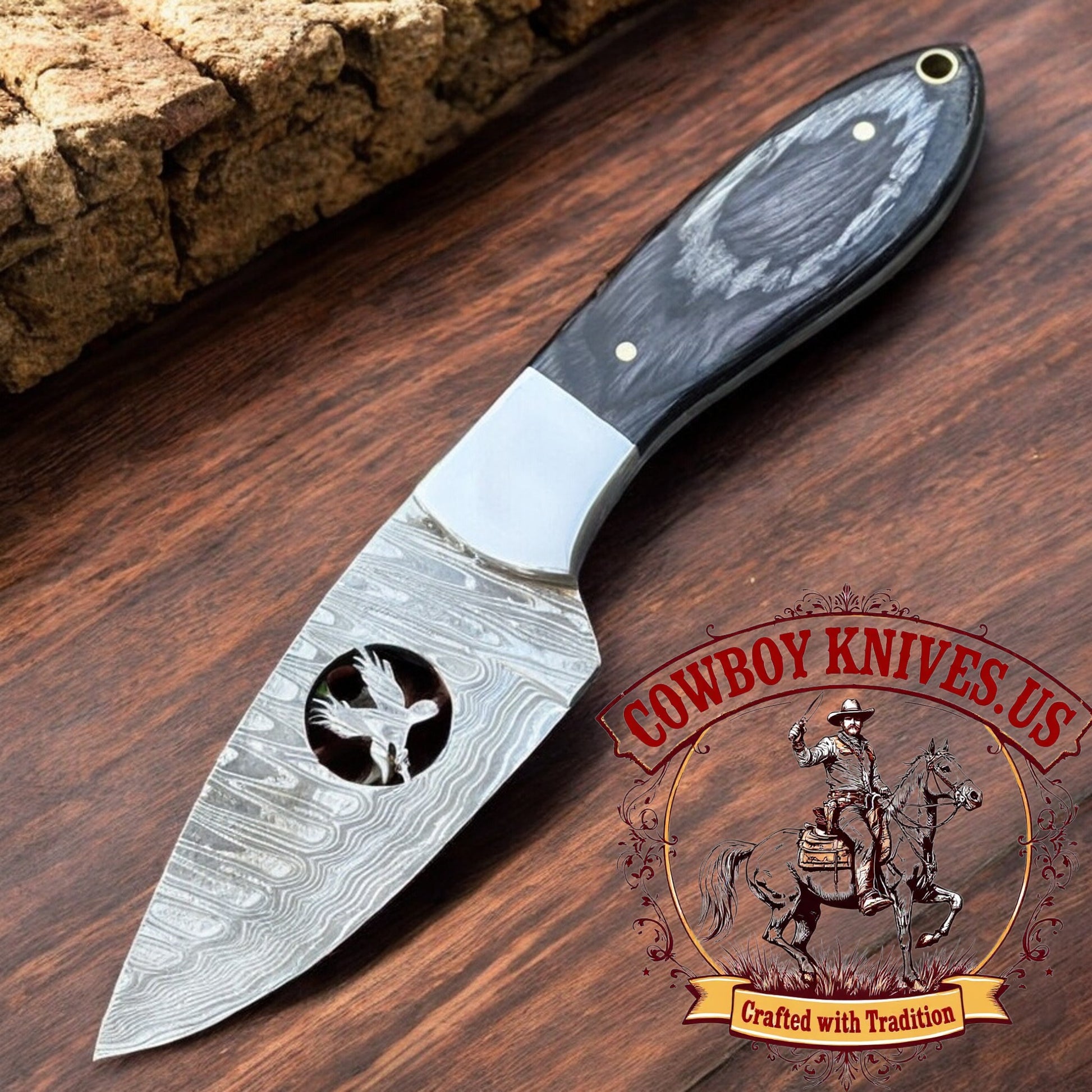 3" Blade cowboy belt knife with Exotic Wood & Steel Bolster Handle