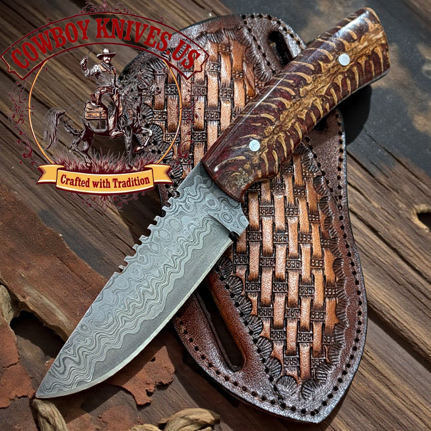 4" Blade Working Cowboy Knife with Pinecone Resin Handle