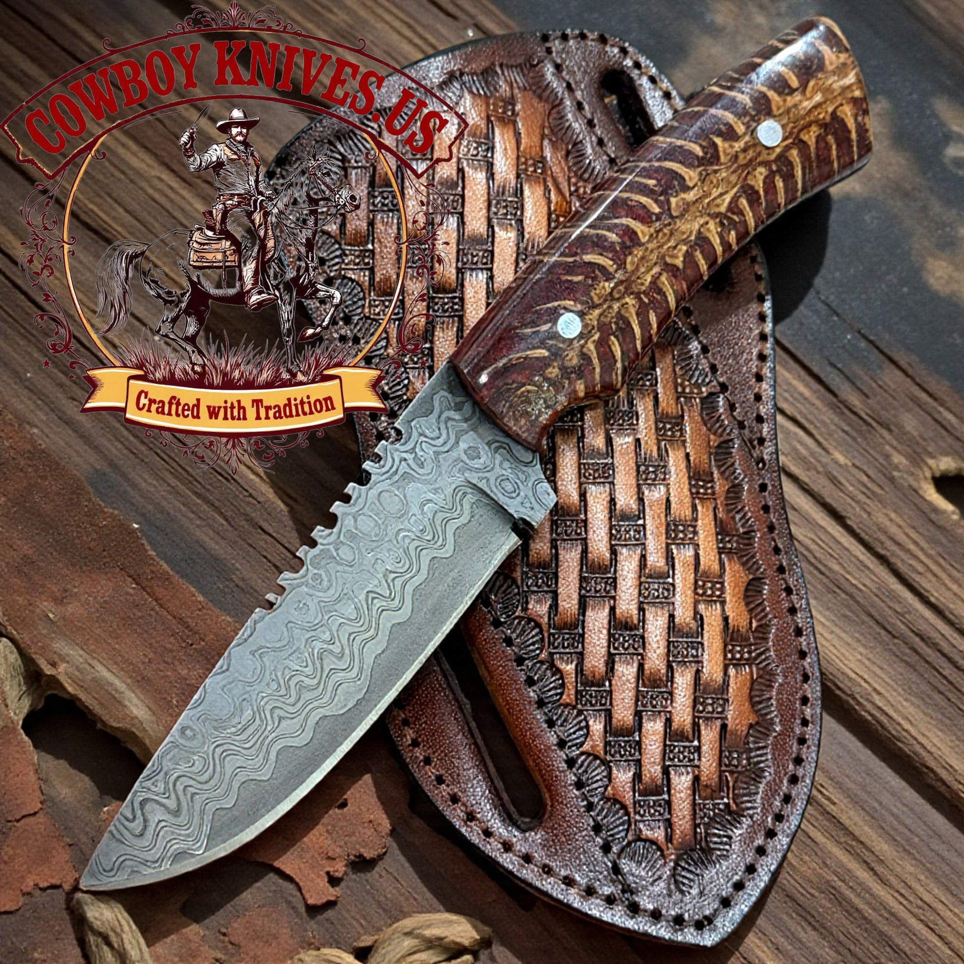 4" Blade Working Cowboy Knife with Pinecone Resin Handle