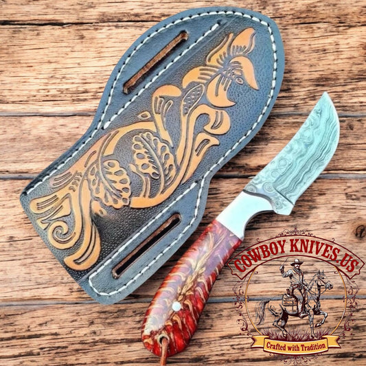 3" Blade Best Cowboy Knife with Pinecone Resin & Steel Bolster Handle