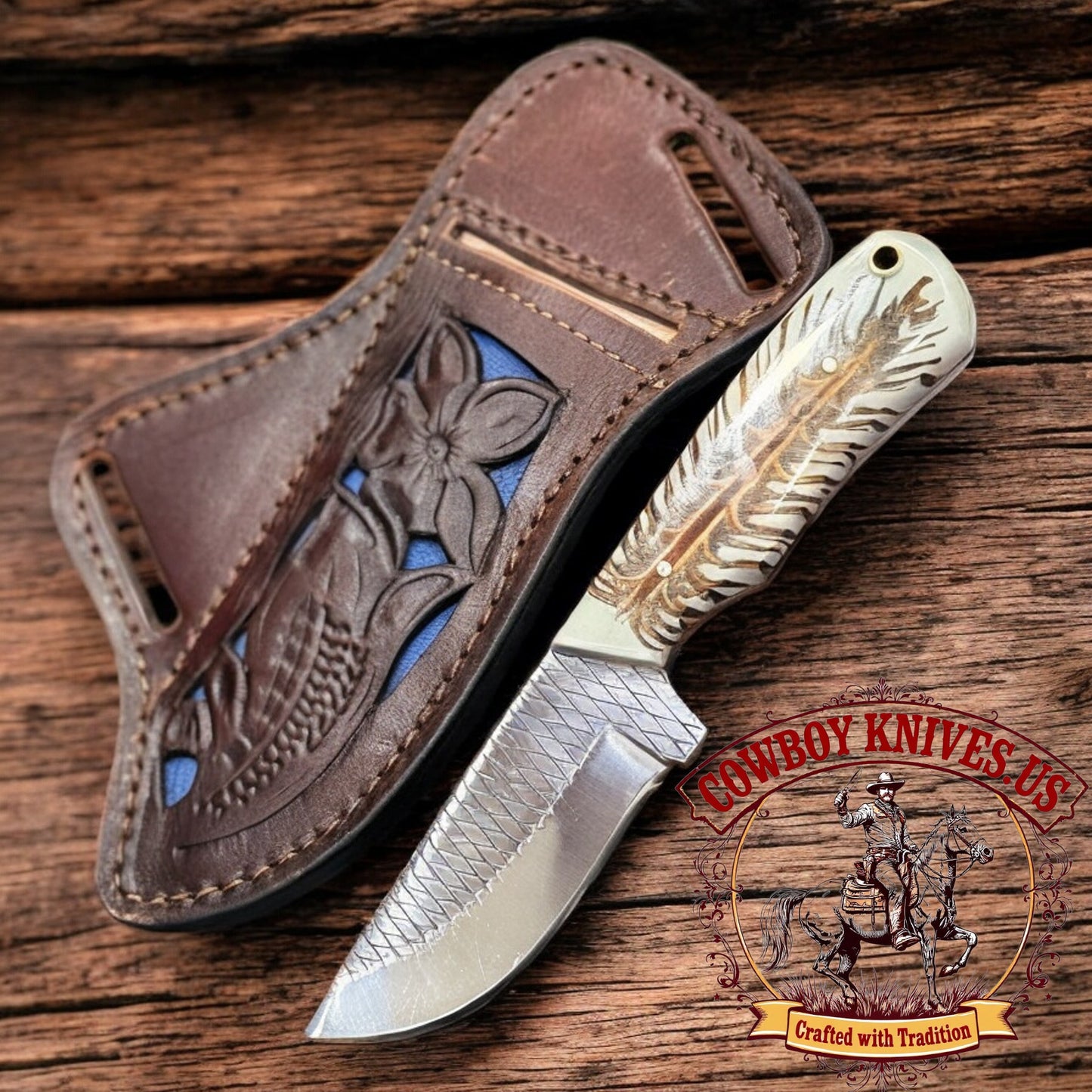 3" Blade Cowboy Belt Knife with Pinecone Resin Handle