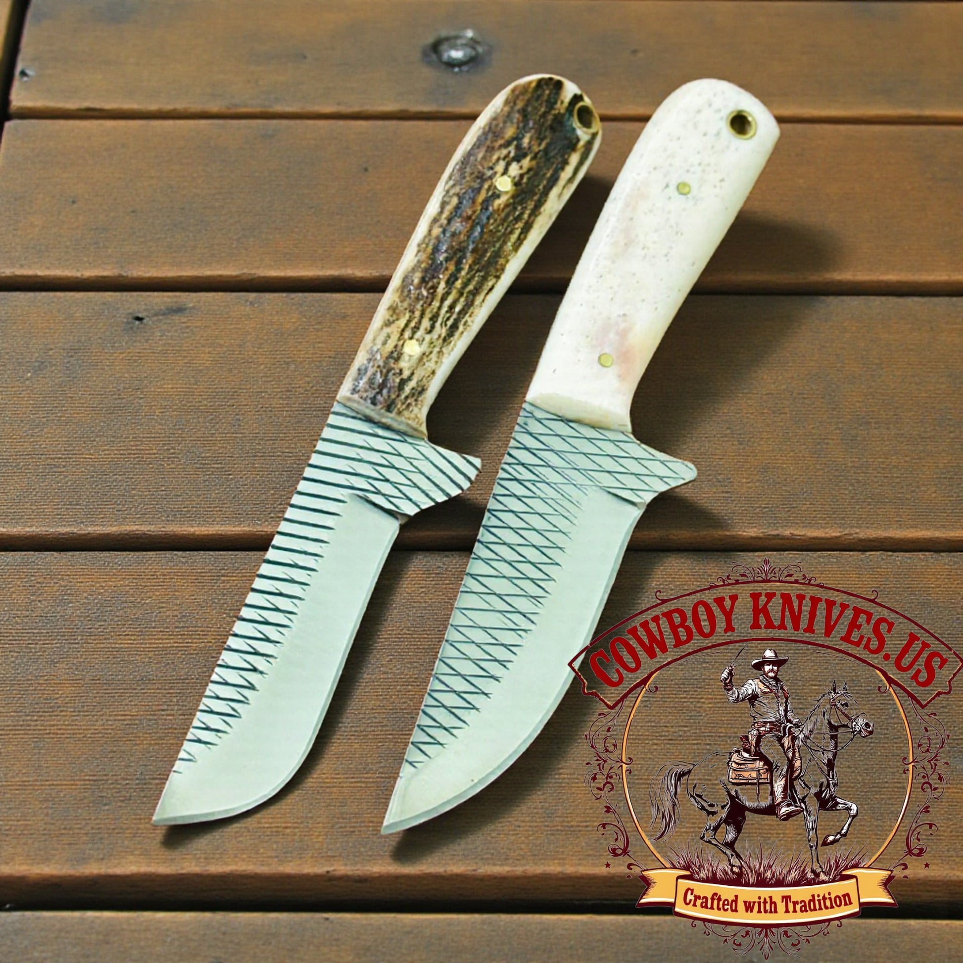 3.5" Blade ranch cowboy knives and sheaths with Antler & Bone Handles
